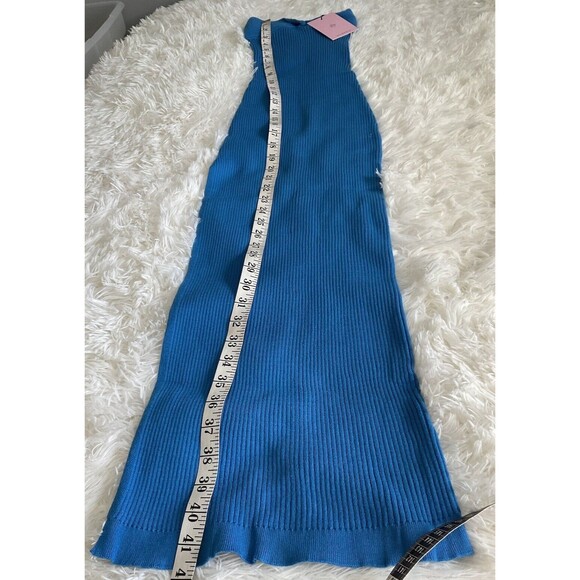 Hello Molly Womans Small Blue Ribbed Halter Bodycon Side Slit Dress NEW W/TAGS - Picture 9 of 10